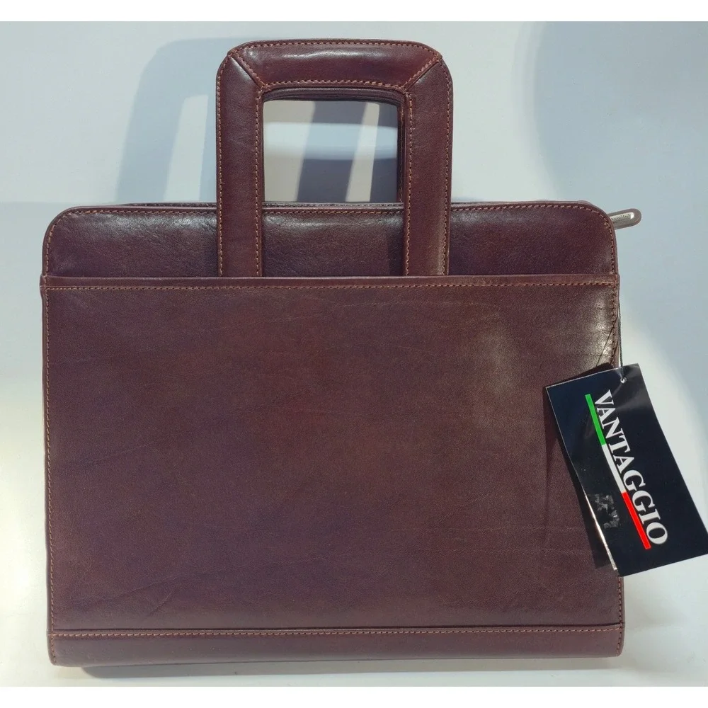 Vantaggio Leather Briefcase Burgundy Brown Retractable Handle Bag 667-7729CS NIB